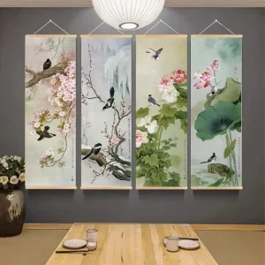 Affiche japonaise Oiseaux et Fleurs en estampe traditionnelle