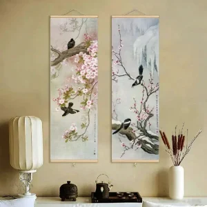 Décoration murale japonaise avec motifs d'oiseaux
