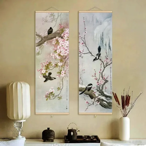 Décoration murale japonaise avec motifs d'oiseaux