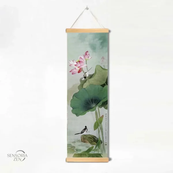 Oiseaux élégants sur fond floral, art japonais