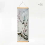 Art mural japonais, illustration de fleurs et oiseaux