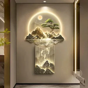 Applique décorative avec motifs de poissons et paysage zen