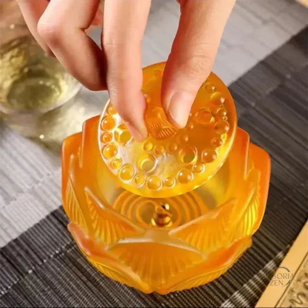 Brûleur en verre pour encens, motif lotus apaisant