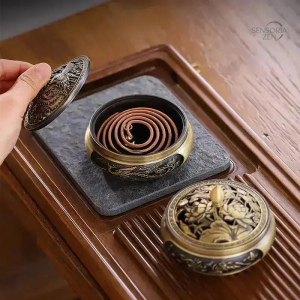 Brûleur encens pour cônes et poudre, design élégant en cuivre