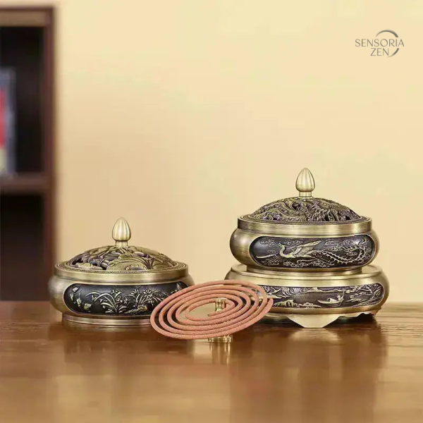 Accessoire pour encens, brûleur avec couvercle goutte en métal