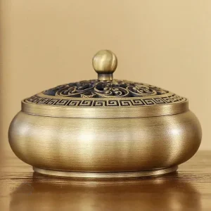 Brûleur d'encens cuivre fond plat, spirales et poudre zen