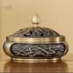 Brûleur d'encens cuivre ciselé dragon pour poudre et bâtons