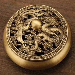 Brûleur d’encens Dragon et Phénix en cuivre