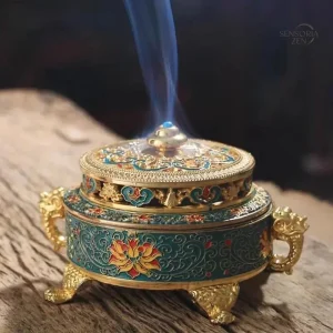 Brûleur d'encens Lotus émaillé coloré en zinc