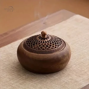 Brûleur encens bois noyer artisanal sud-américain