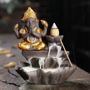Cascade d'Encens Ganesh Élégant dans un porte-encens lotus