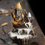 Porte-encens lotus avec motifs Ganesh décoratifs