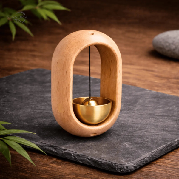 Sonnette magnétique au design épuré en laiton et bois