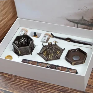 Coffret Brûleur d’Encens Hexagonal Alliage Ancien