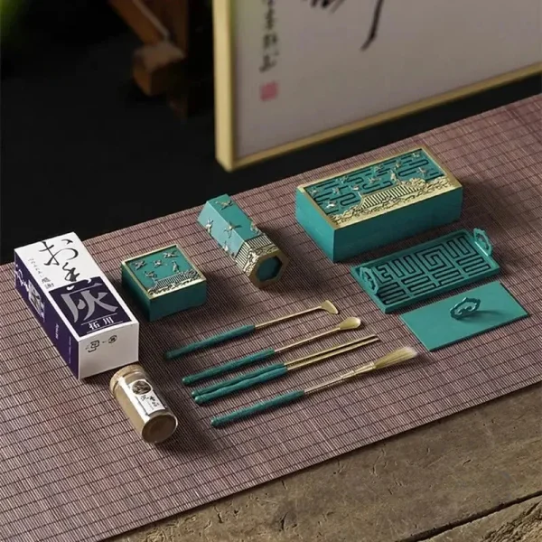 coffret-outils-encens-cuivre-bleu-brule-1 Coffret Outils Encens Premium Cuivre Bleu Brûlé