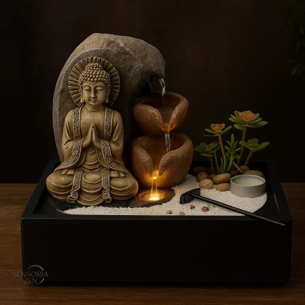 Fontaine Bouddha intérieure LED pour un jardin zen