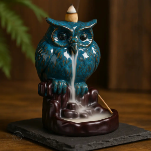 Fontaine d’encens hibou en céramique, décoration zen