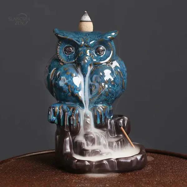 Cascade d’encens en ceramique avec motif hibou, ambiance relaxante
