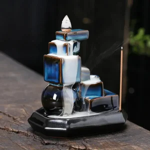Fontaine d'encens artisanale en céramique géométrique