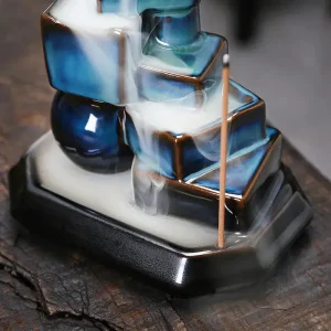 Cascade d'encens décorative en céramique bleue