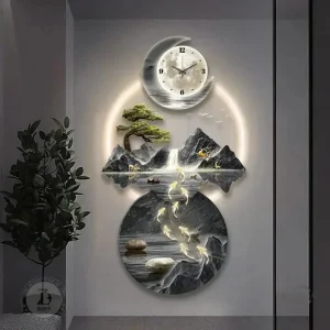 Décoration murale zen avec horloge LED au style japonais