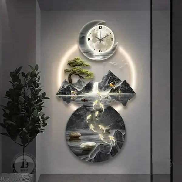 Décoration murale zen avec horloge LED au style japonais