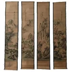 Décoration murale japonaise avec motifs de calligraphie et paysage