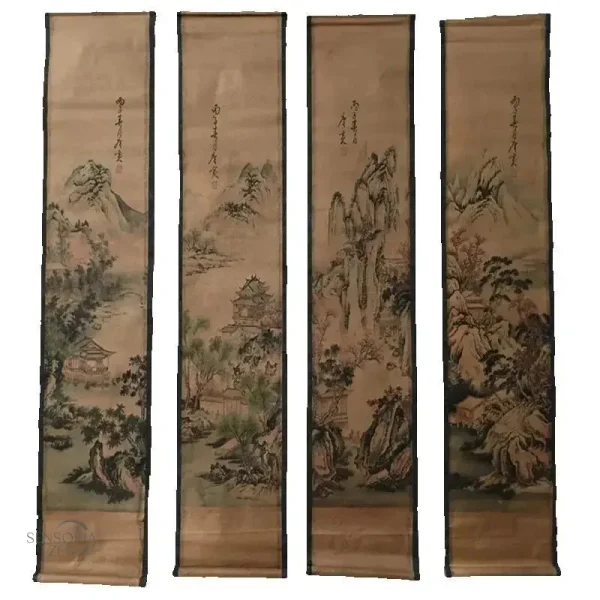 Décoration murale japonaise avec motifs de calligraphie et paysage