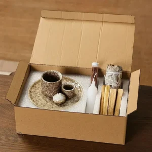 Kit Porte-Encens Céramique 4-en-1 avec bâtons et bougie