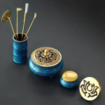 Coffret d’encens en cuivre et bleu élégant