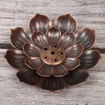 Support en alliage bronze pour bâtons d’encens, style lotus