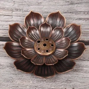 Support en alliage bronze pour bâtons d’encens, style lotus