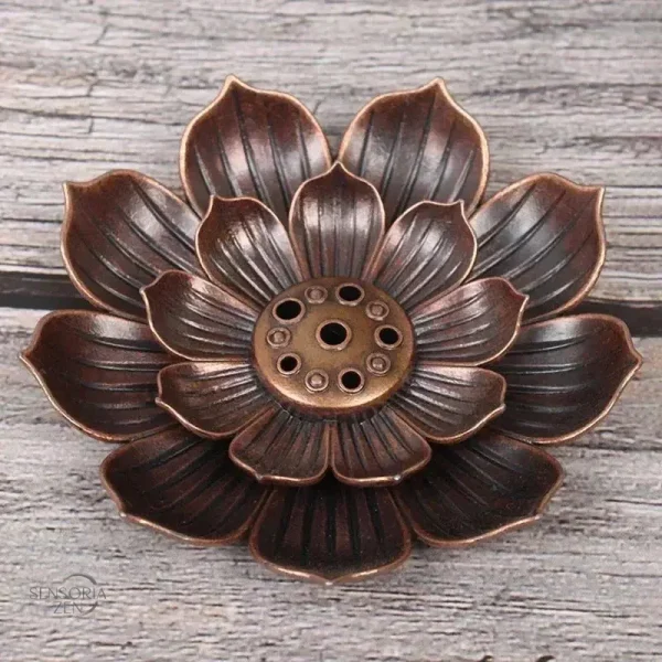 Support en alliage bronze pour bâtons d’encens, style lotus