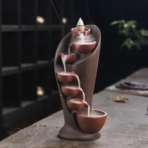 Porte-Encens Cascade Céramique Marron Backflow Zen