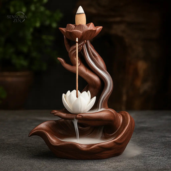 porte-encens-cascade-main-lotus-ceramique-1 Porte-Encens Cascade Lotus Bouddhiste, design élégant et apaisant