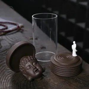 Fontaine d'encens en céramique, design Moine Bouddha