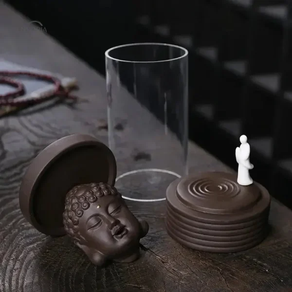 Fontaine d'encens en céramique, design Moine Bouddha