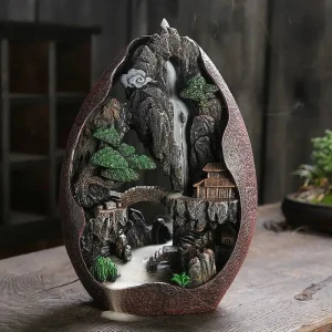 Porte-encens cascade montagne en résine 16 cm