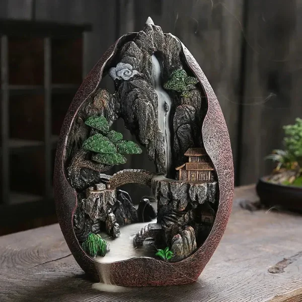 Porte-encens cascade montagne en résine 16 cm