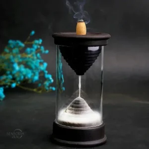 Porte-Encens Sablier Zen en Céramique Noire