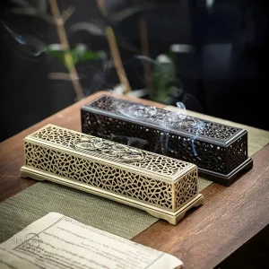 Porte-encens lotus cuivré au design traditionnel chinois
