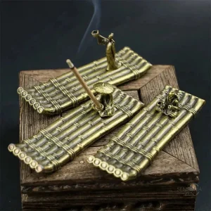 Porte-Encens Bronze Antique Scènes Poétiques Asiatiques