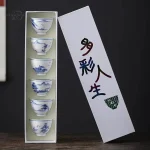 Set de 6 tasses Kung Fu en porcelaine bleu et blanc