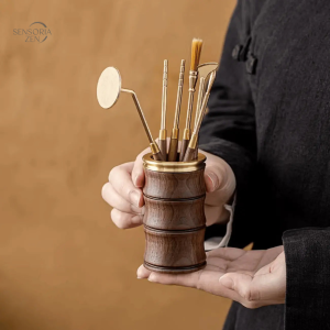 Outils d'encens: pinceau, sceau et spatule en alliage bronze