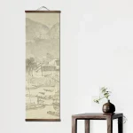 Tableau en Encre de Forêt et Montagnes au Design Épuré