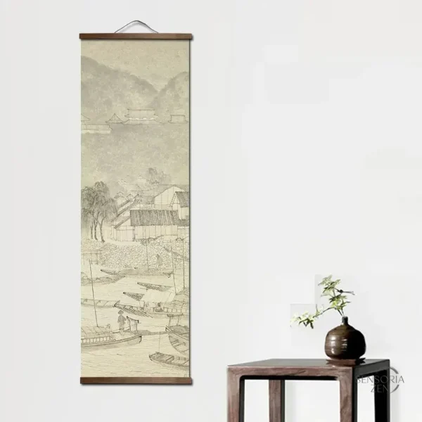 Tableau en Encre de Forêt et Montagnes au Design Épuré