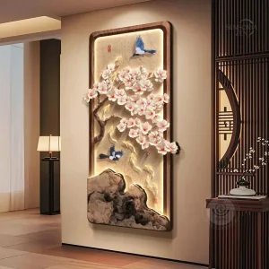 Décoration murale japonaise illuminée par LED et poissons Feng Shui