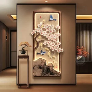 Tableau décoratif japonais, poissons Feng Shui lumineux