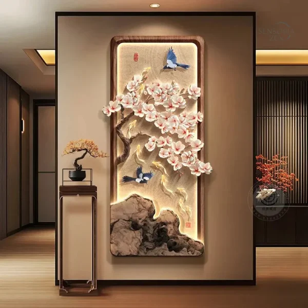 Tableau décoratif japonais, poissons Feng Shui lumineux